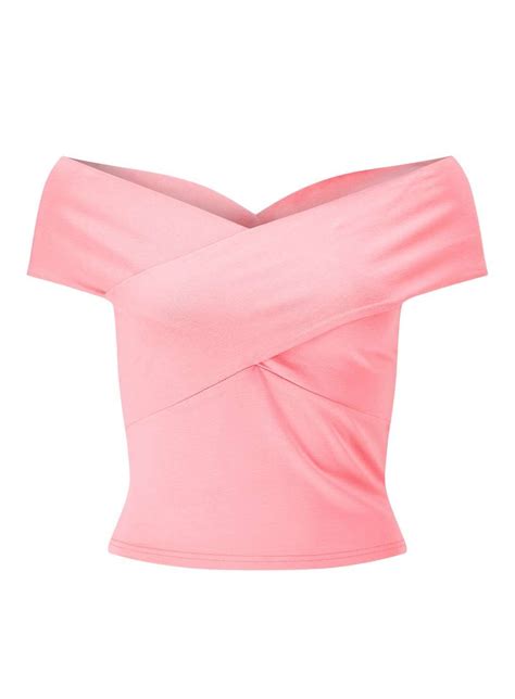 Pink Cross Front Bardot Parallel Lines Clothing Af Shirt Bardot Clothes