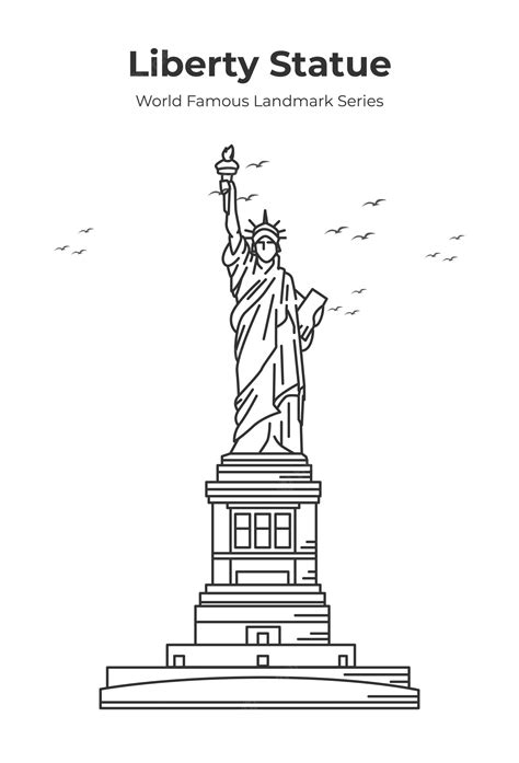 Premium Vector Liberty Statue World Famous Landmark Outline Illustration