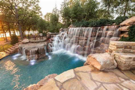 Mountain Mine Themed Pool With Waterfalls Slide And More Rustic