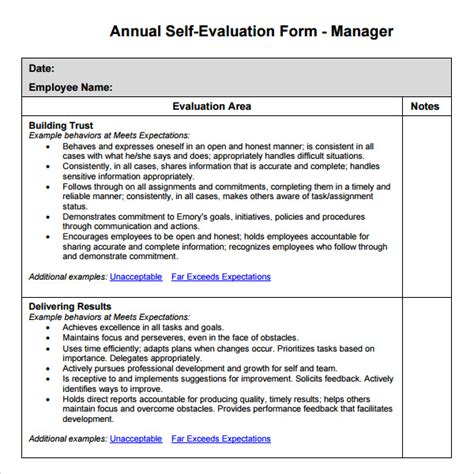 Management Evaluation Template