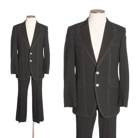 Mens Vintage 1970s Suit Black Checkerboard Pattern Sb 2 Etsy