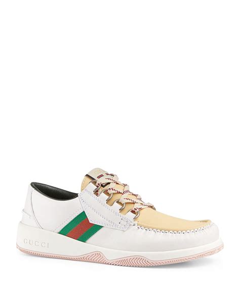 Gucci Mens Agrado Leather Boat Shoes In White For Men Lyst