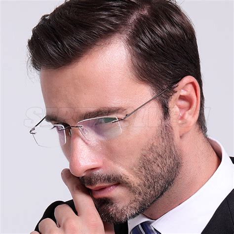 Men S Ultra Light Flexible β Titanium Rimless Eyeglasses Frame Rectangle Glasses Ebay