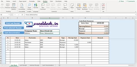 Cash Book With Summery Excel Templates