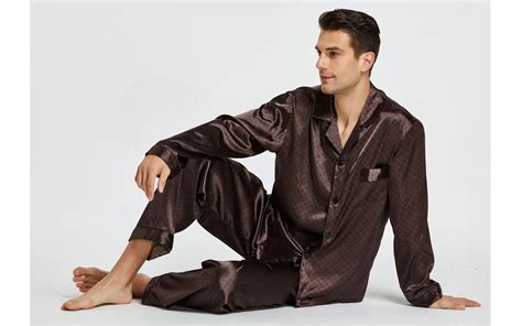 Mens Silk Satin Pajama Set Long Sleeve Chestnut Tony And Candice