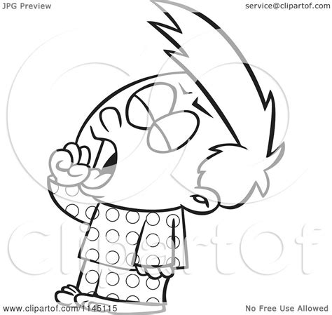 Cartoon Clipart Of A Black And White Tired Boy Yawning Vector