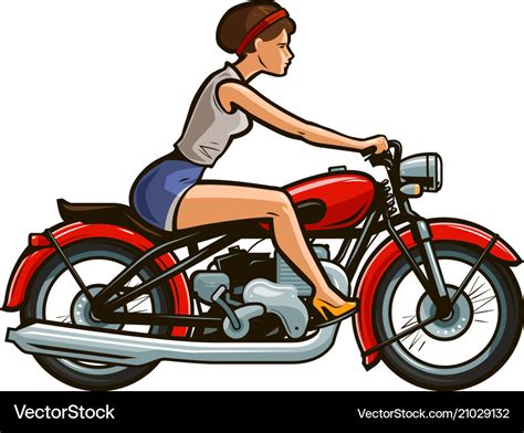 Retro Pin Up Girl Riding On A Motorcycle Cartoon Vector Image