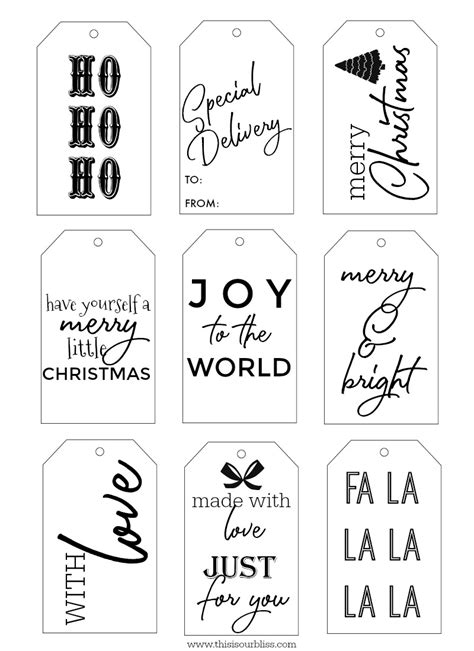 Free Black And White Printable Christmas T Tags Printable Blog