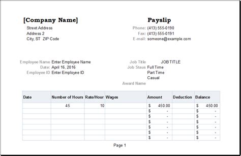 Payslip Template Free Download