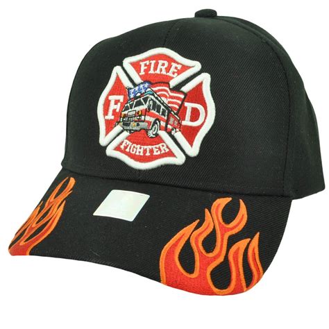 Fire Fighter Department Flames Rescue Dept Adjustable Black Hat Cap