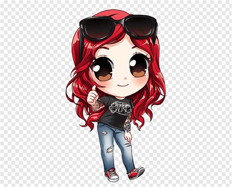 Red Haired Girl Sticker Chibi Devi Drawing Anime Kavaii