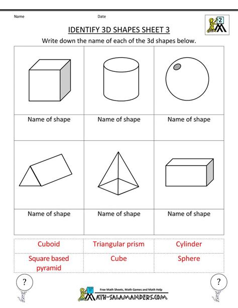 3d Shapes Worksheets Identifying Worksheet Kindergarten Shape Ident