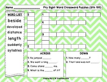 There are a total of 315 dolch sight words. 6th 100 Fry Sight Words Crossword Puzzles by A W Creations | TpT