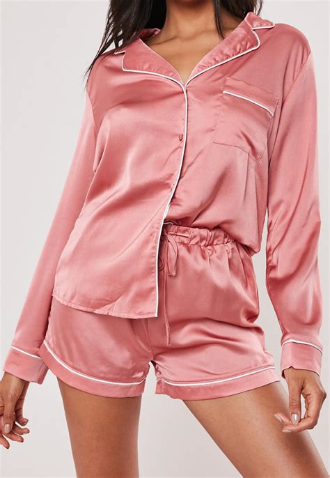 Pink Piping Detail Short Pajama Set Missguided