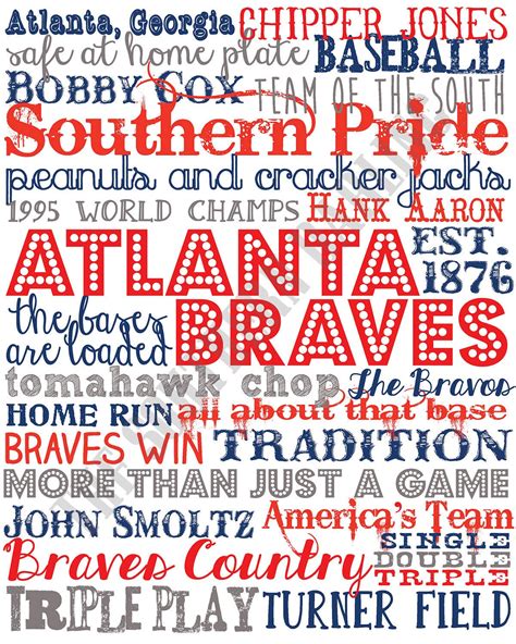 8x10 Atlanta Braves Word Art By Thesoutherndarling On Etsy