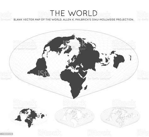 Map Of The World Allen K Philbricks Sinumollweide Projection Stock