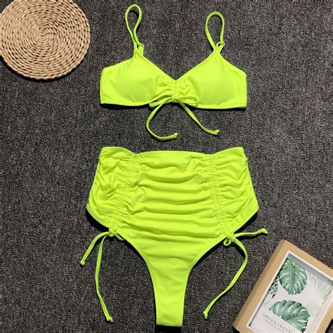 Summer 2019 Sexy Leopard Beach Swimwear Women High Waist Swimsuit Thong Neon Bikini Push Up