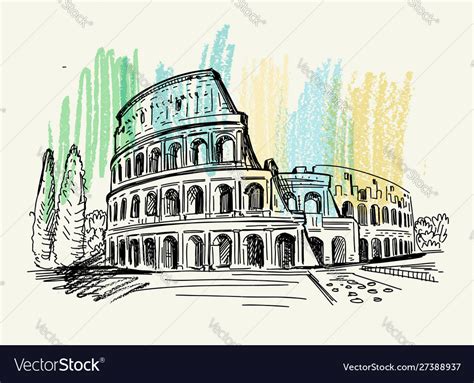 Italy Hand Drawn Coliseum Rome Royalty Free Vector Image