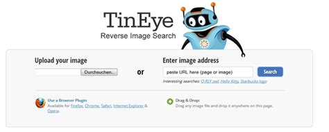Bildersuche ist das schnellste und genaueste webbasierte tool, mit dem eine bilder rückwärtssuche durchgeführt wird online. Tineye - Die Rückwärtssuche für Bilder und deren Urheber