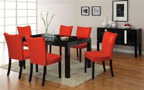 East west furniture hartland pedestal round dining table. 7pc Lamia Black High Gloss Lacquer Dining Table Set + 6 ...