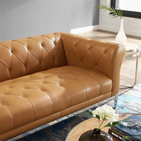Modern Contempo Cyprus Tufted Button Upholstered Leather Chesterfield