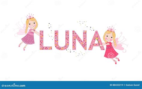 Luna Female Name With Cute Fairy Tale Stock Vector Illustration Of Female Fairy 88432219