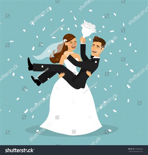 Just Married Couple Bride Carries Groom Stock Vector Royalty Free