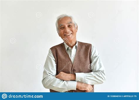 Asian Senior Old Man Confident And Smiling Elderly People With Folded