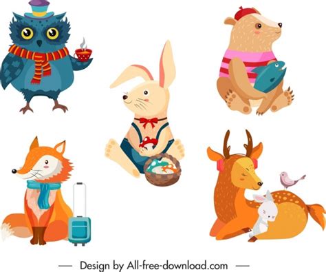 Cute Animal Cartoon Characters Free Vector Download