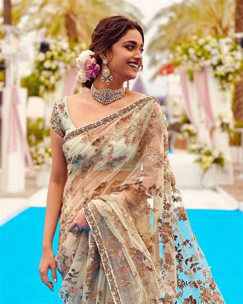 Decoding Keerthy Sureshs Look In A Mint Green Tulle Saree For