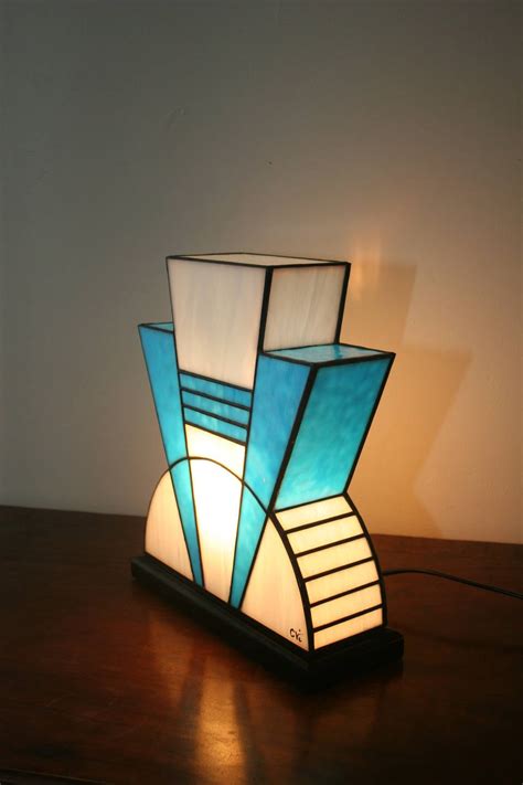 Tiffany Lamp Art Deco Table Lamp Azure Stained Glass Tiffany Lamp