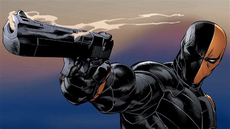 Wallpaper Deathstroke Slade Wilson Dc Comics Gun Gradient Blue