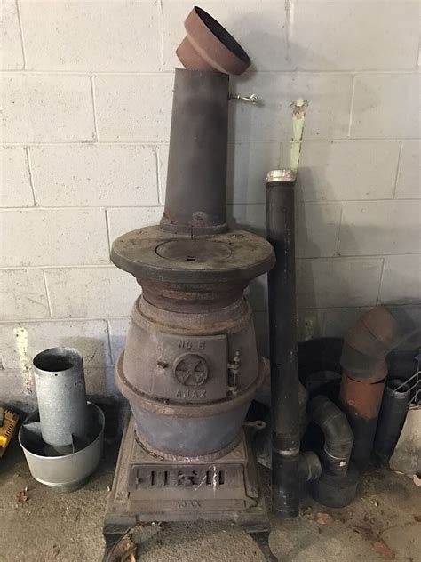 Antique Early S Cast Iron Wood Coal Burning Pot Belly Stove Ajax