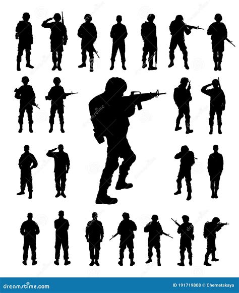 Collage Con Siluetas De Soldados En Segundo Plano Servicio Militar