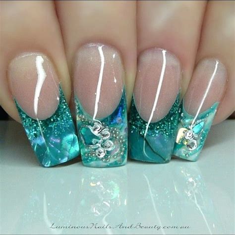 Aquamarine Crazy Long But I Love The Color Opal Nails Luminous Nails Acrylic Nail Designs