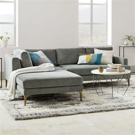 Andes 3-Piece Chaise Sectional - Mineral Grey (Distressed Velvet) | west elm UK | Furniture ...