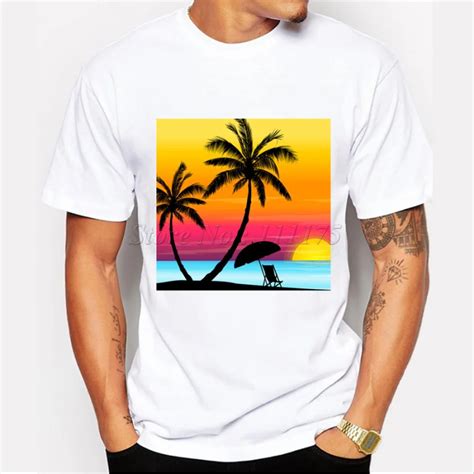 2018 New Fashion Mens Beautiful Sunset Beach Printed T Shirt Hipster