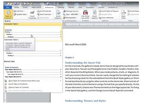 You can make your table having the desired number of rows and columns. How to Create a Table of Contents in Word 2010