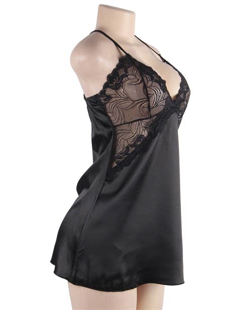 Black Sexy Fashion Silk Satin Lace Women Pajama Ohyeah