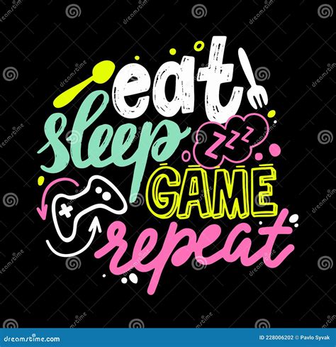 eat sleep game repeat gamer lettering and doodle elements t shirt print banner with