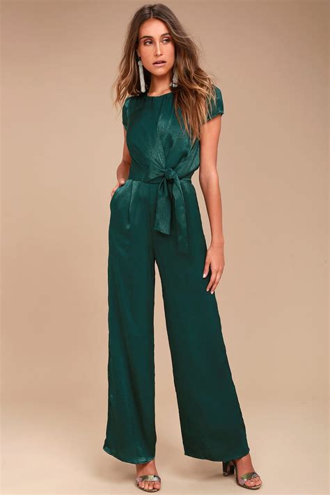 let me entertain you forest green satin wide leg jumpsuit wide leg jumpsuit jumpsuits for