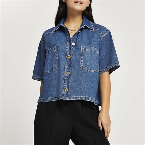 Petite Denim Short Sleeve Shirt River Island