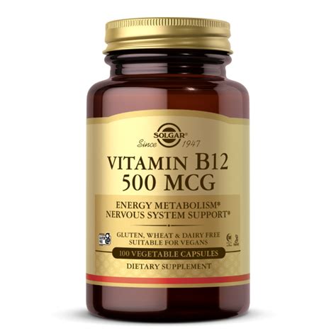 Vitamin B12 500 Mcg Vegetable Capsules Energy Support Solgar