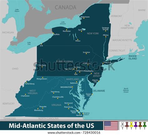 Vector Map Mid Atlantic States United Stock Vector Royalty Free