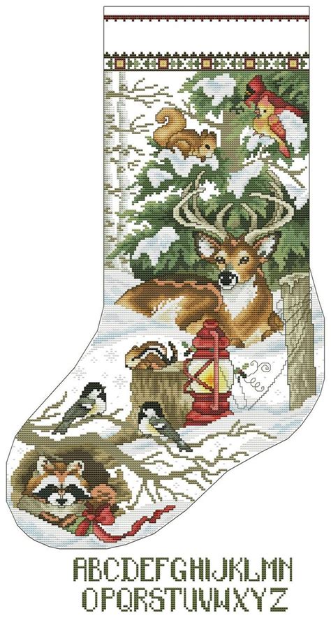 winter woodland christmas stocking counted cross stitch pattern embroidery chart hand decor
