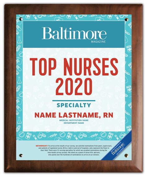 Top Nurses 2020 Plaque Baltimore Magazine