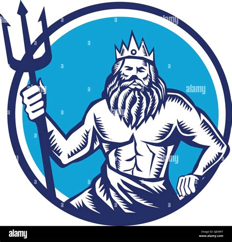 Illustration Of A Poseidon God Of The Sea Holding Trident Viewed From