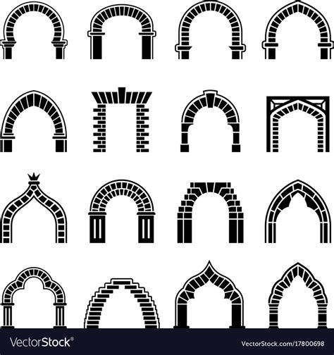 Arch Types Icons Set Simple Style Royalty Free Vector Image