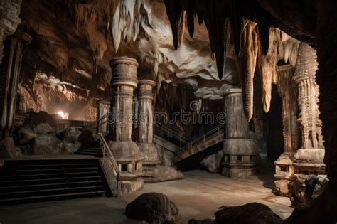 Cave With Tall Imposing Columns And Intricate Formations Stock Photo
