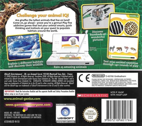 Animal genius™ taps into kid's natural passion and curiosity for animals, and puts their knowledge to the test. Animal Genius (2007) Nintendo DS box cover art - MobyGames